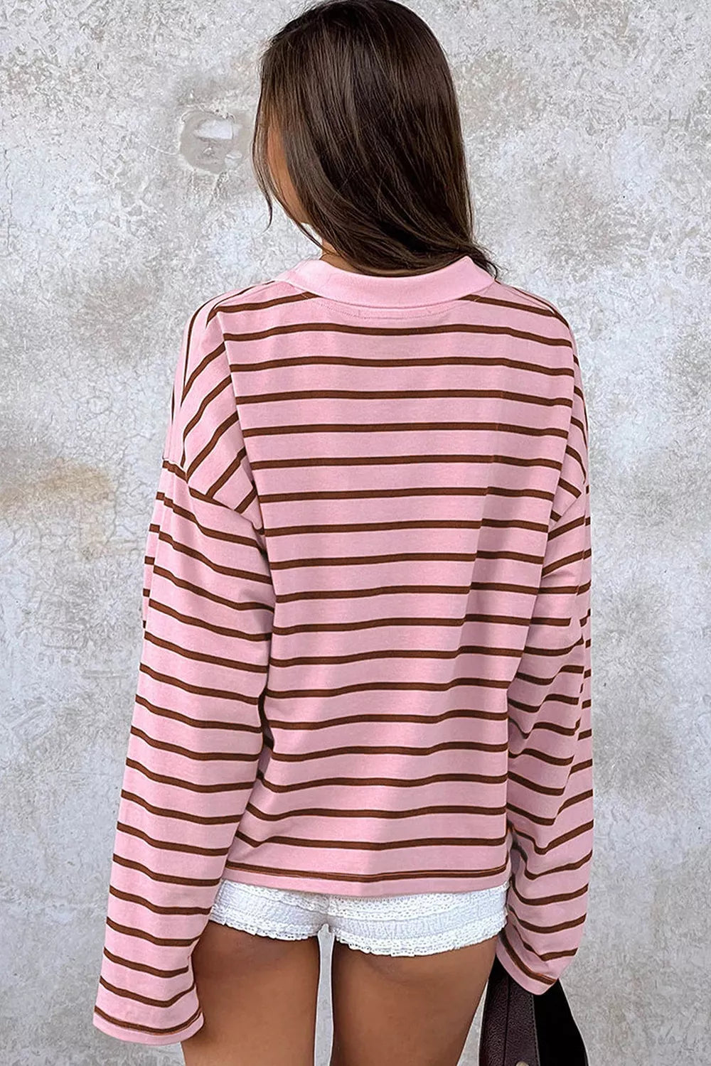 Stripe Striped Long Sleeve Collar Shift Top - Lilixa.store