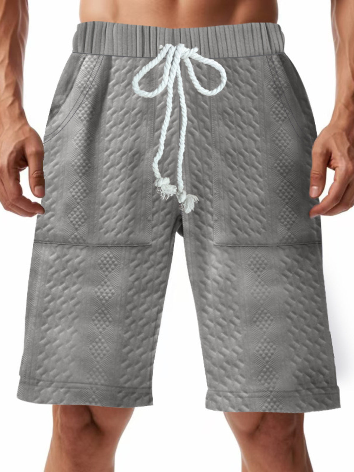 Men's Full Size Texture Drawstring Shorts Plus Size in Grey