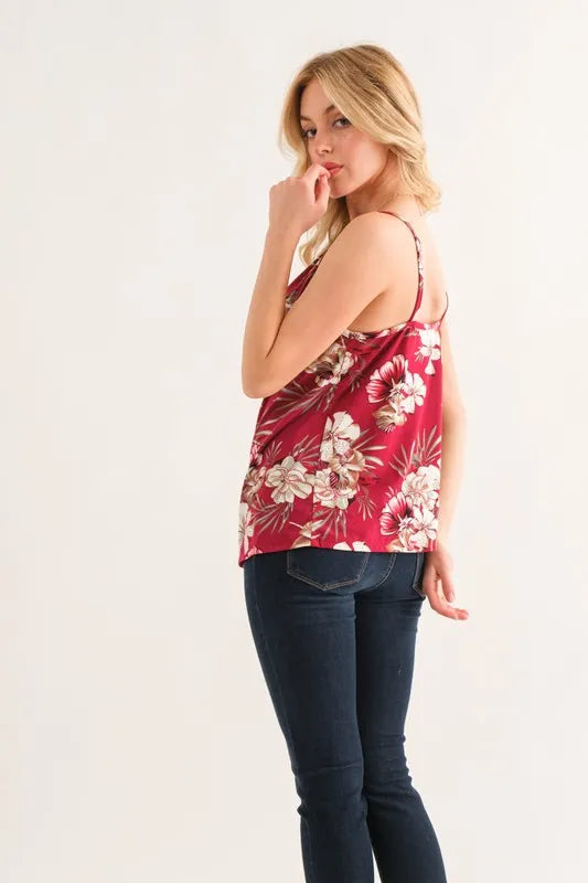 And The Why Floral Printed Casual Tank Top in Burgundy, view 6