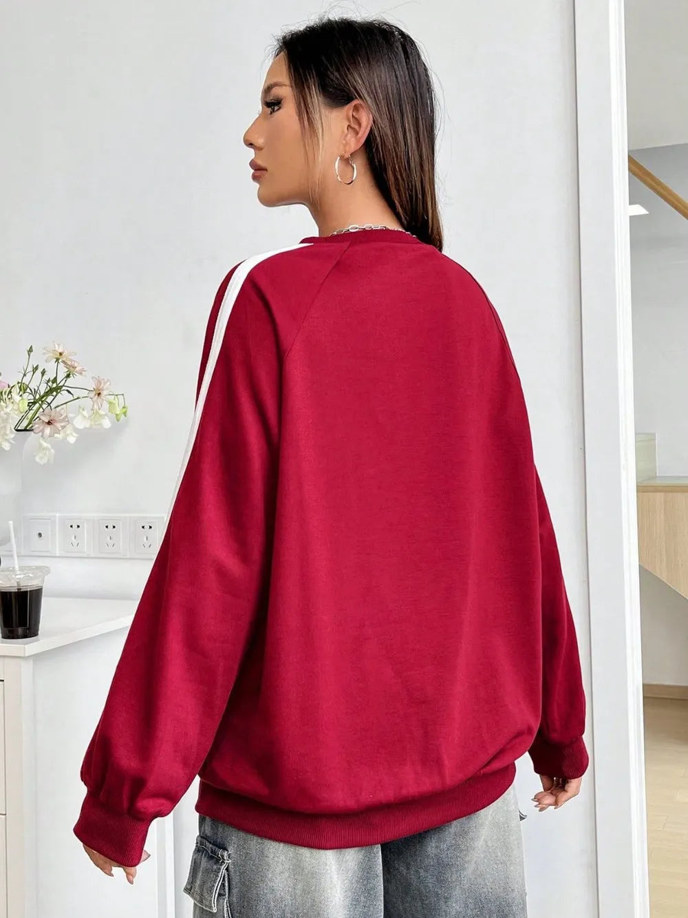 Letter Graphic Round Neck Long Sleeve Sweatshirt - Lilixa.store