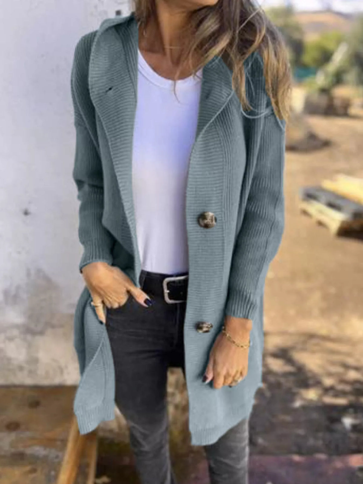 Full Size Button-Down Hooded Cardigan Plus Size