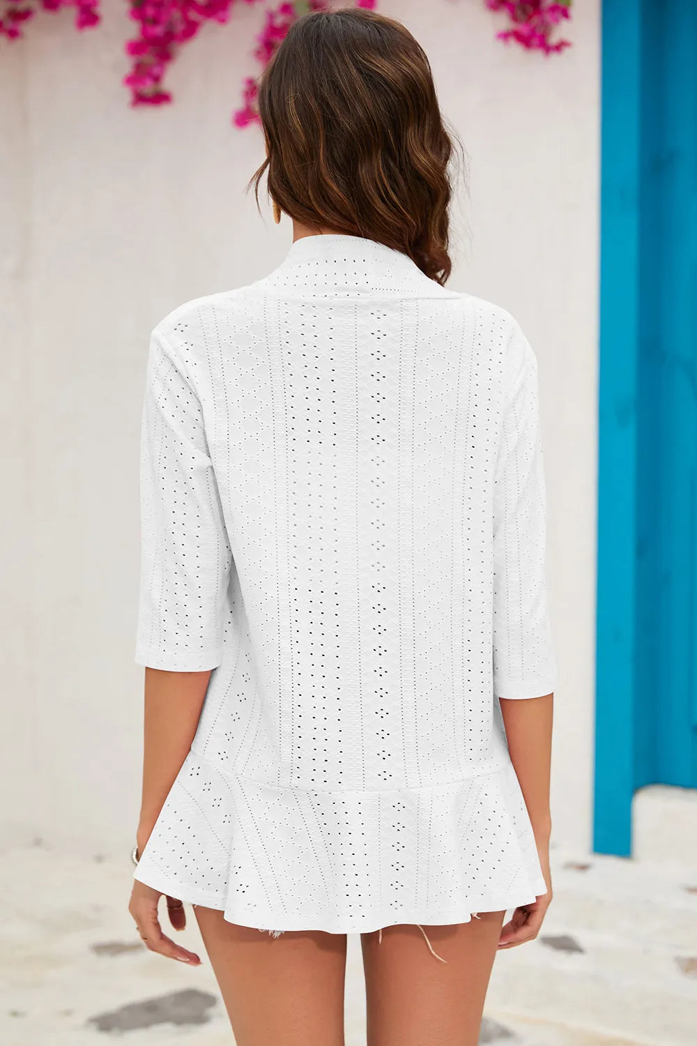 Eyelet Open Front Cardigan - Lilixa.store