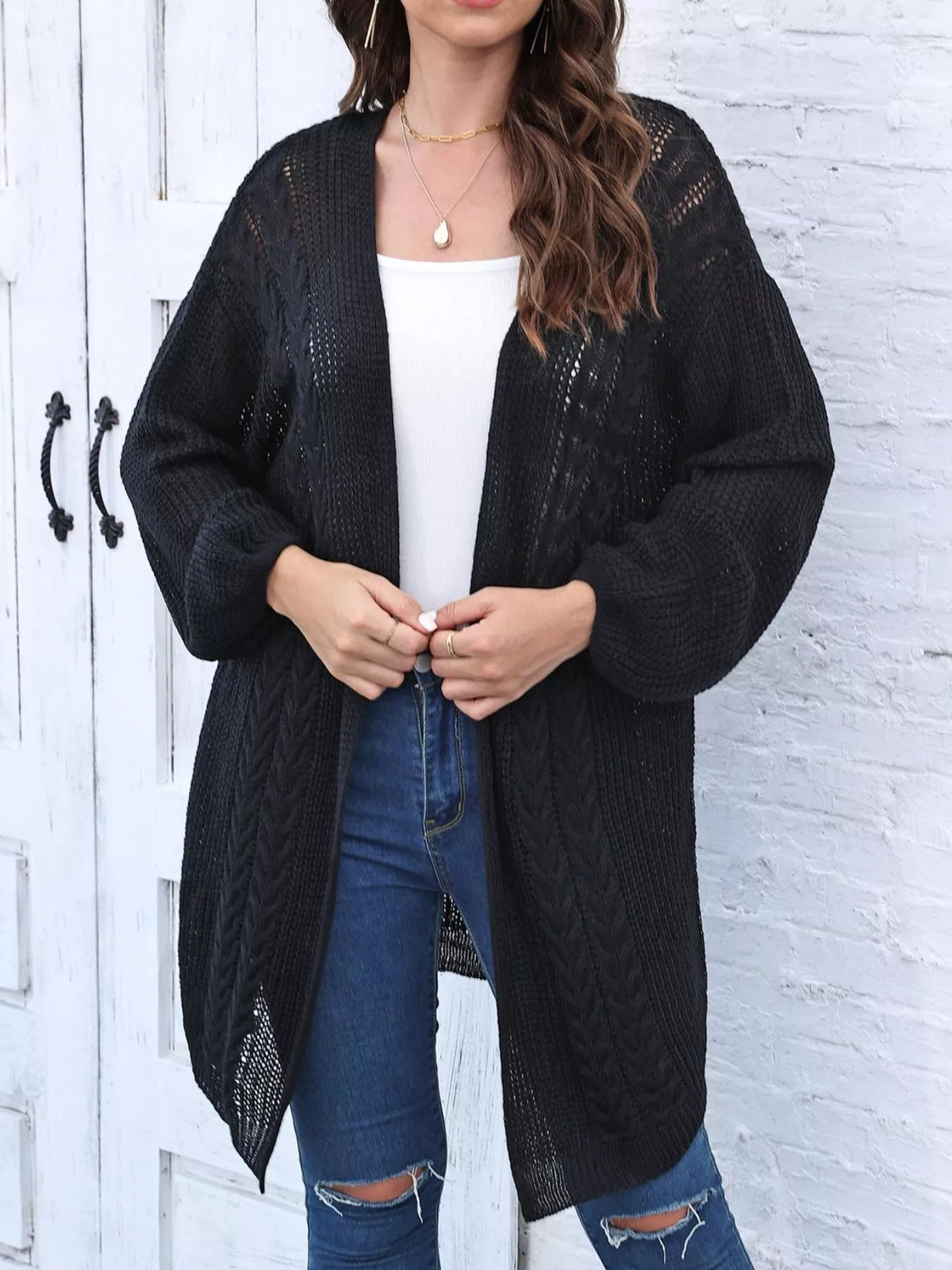 Open Front Long Sleeve Cardigan - Lilixa.store