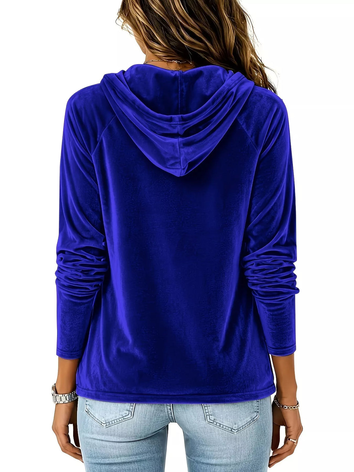 Full Size Velvet Drawstring Long Sleeve Hoodie Plus Size, view 5
