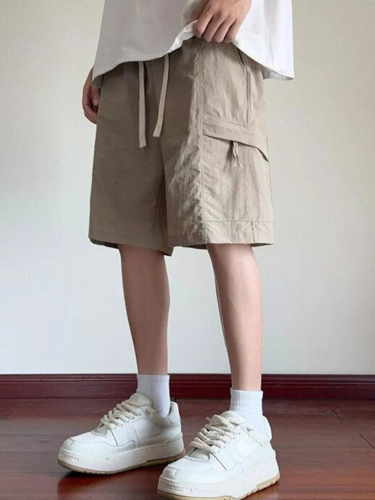 Men's Plus Size Cargo Shorts with Drawstring in Khaki