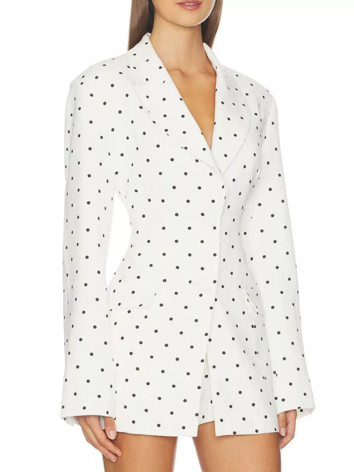 Polka Dot Single-Breasted Blazer in White, view 3