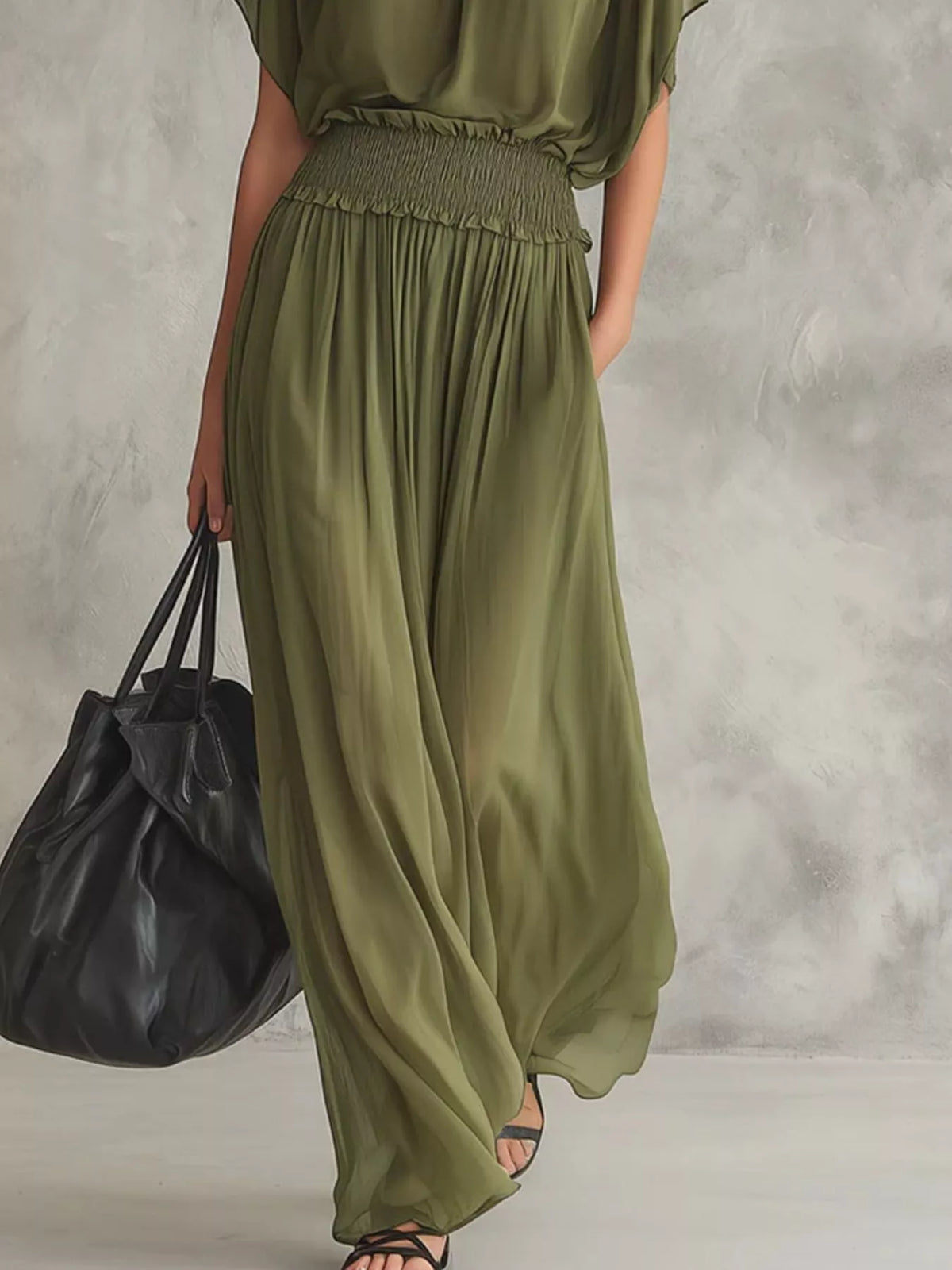 Chiffon Maxi Dress with Smocked Waist - Lilixa.store