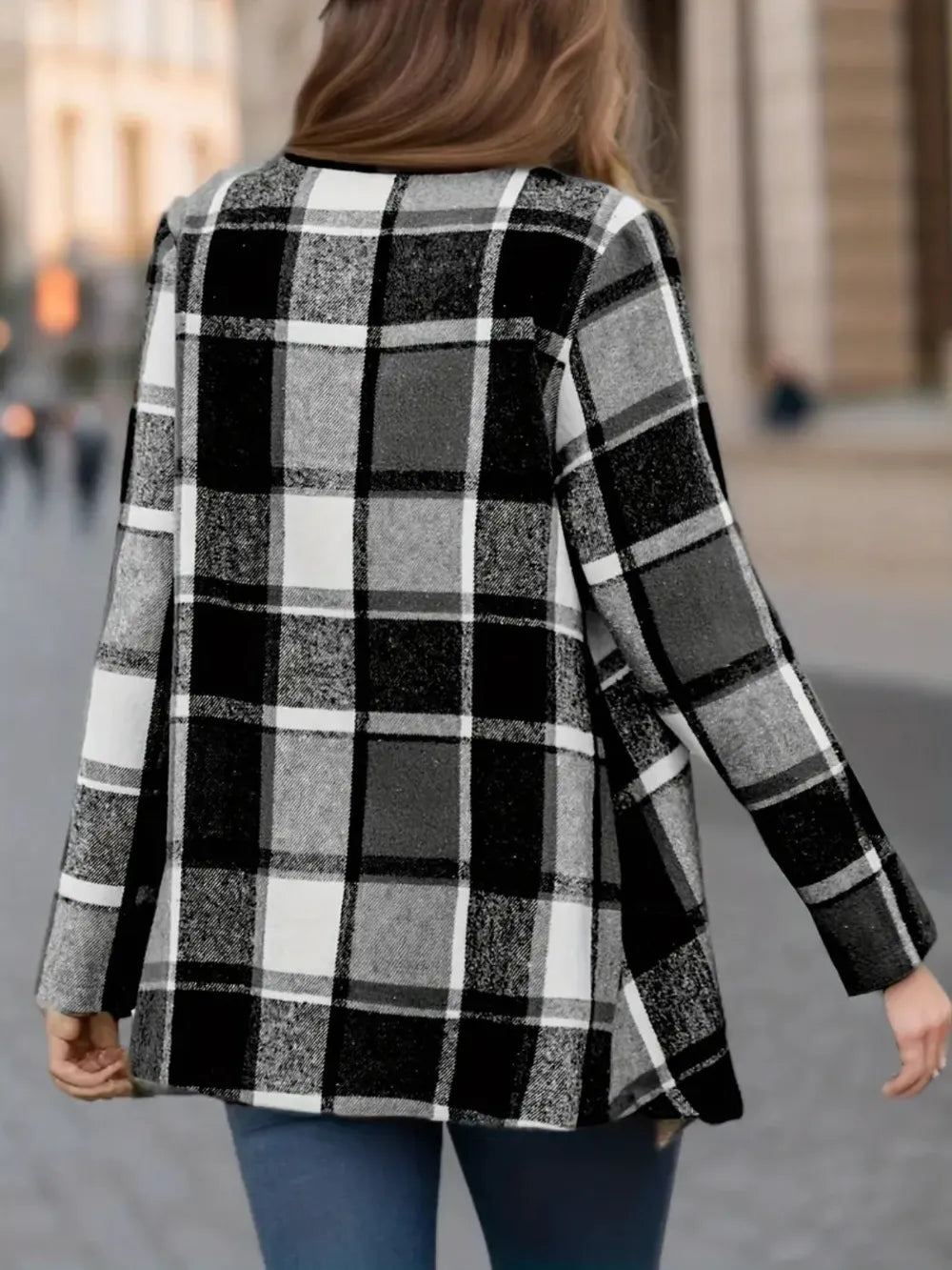 Plaid Open Front Long Sleeve Jacket, view 5