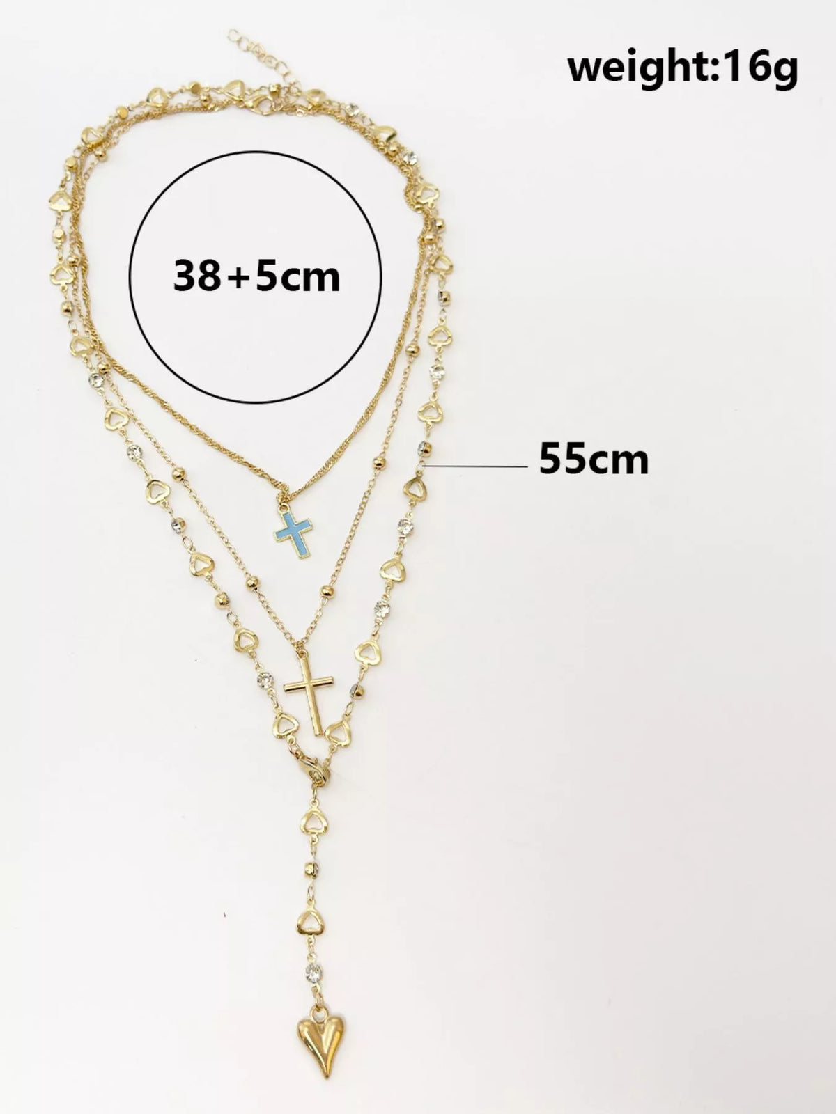 Layered Cross and Heart Necklace - Lilixa.store