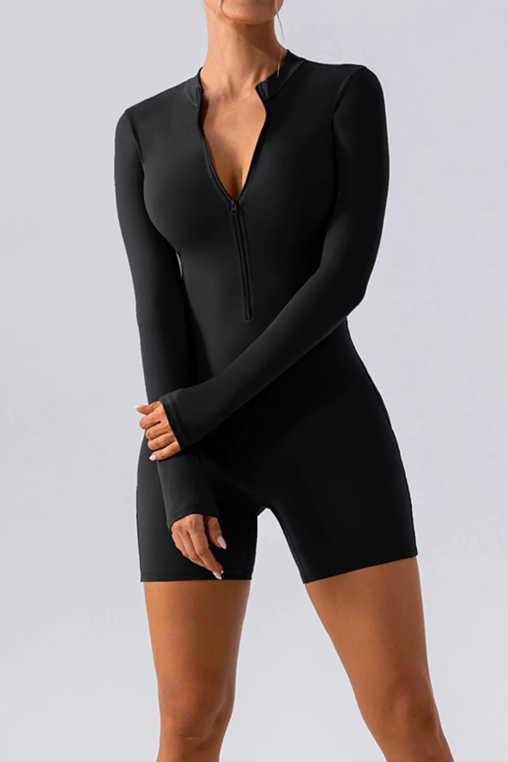 Half Zip Long Sleeve Active Romper - Lilixa.store
