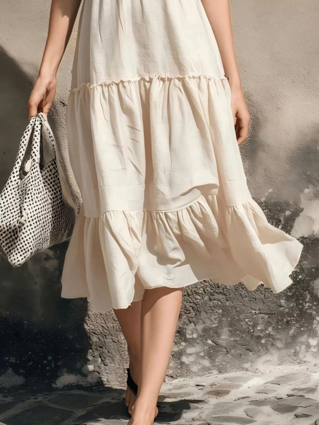 Full Size Ruffled V-Neck Tiered Midi Dress Plus Size - Lilixa.store