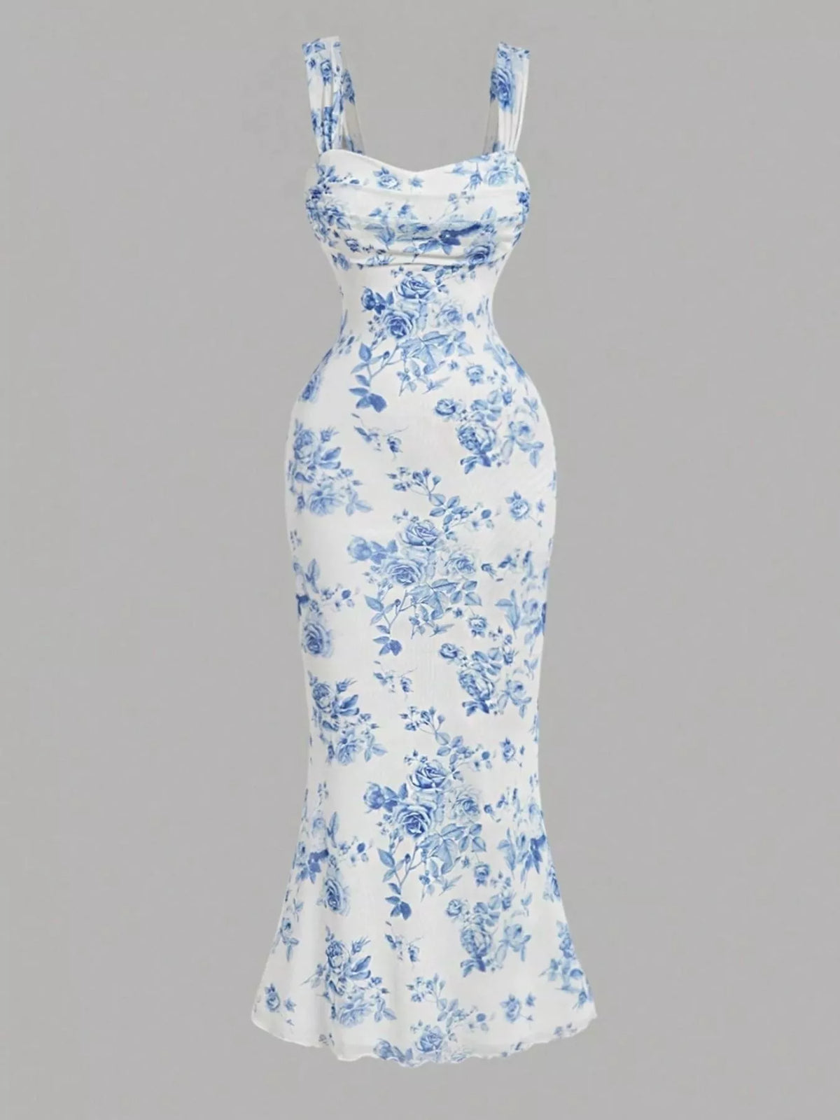 Floral Print Bodycon Midi Dress in Blue