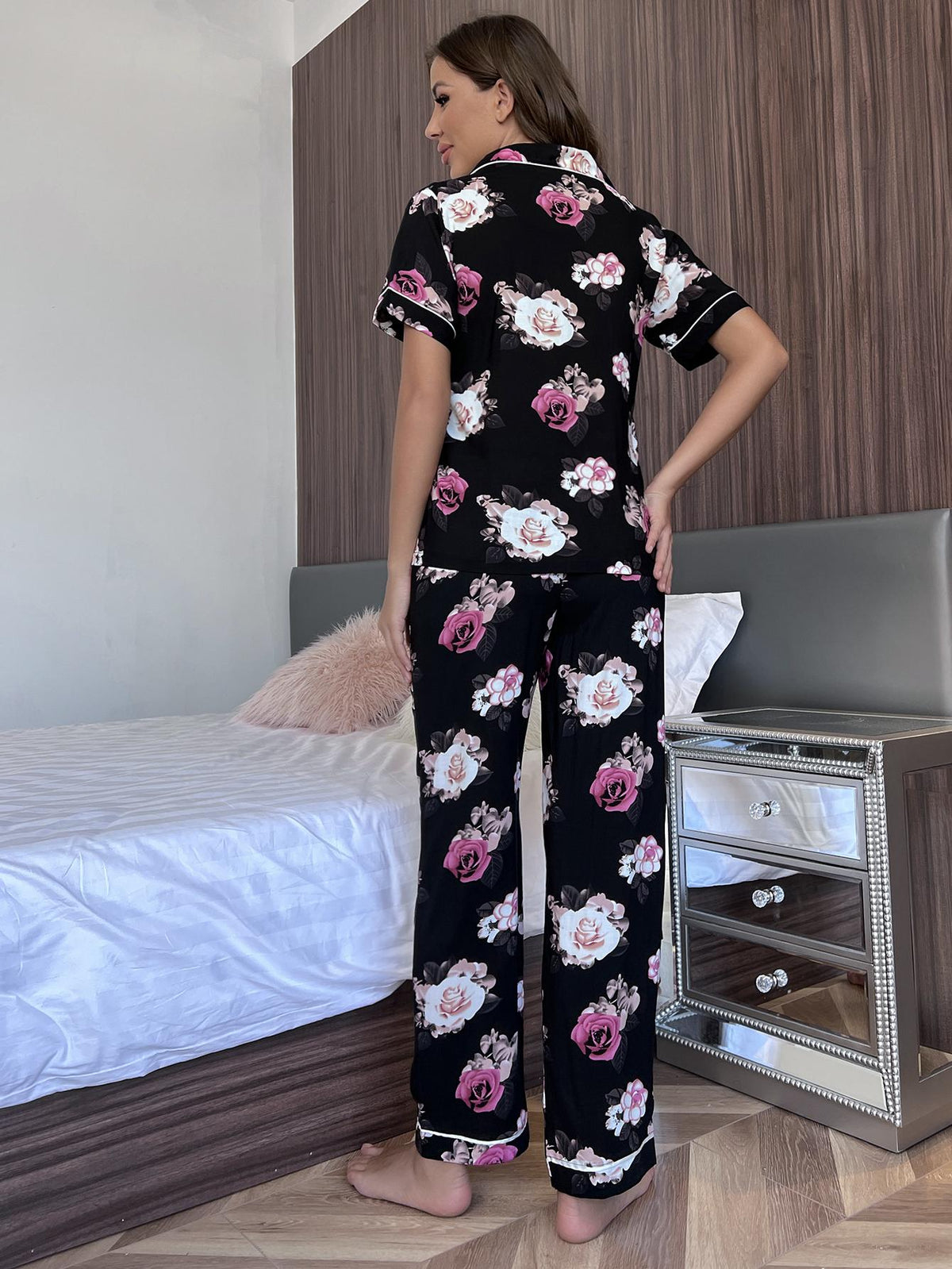 Floral Short Sleeve Shirt and Pants Lounge Set - Lilixa.store