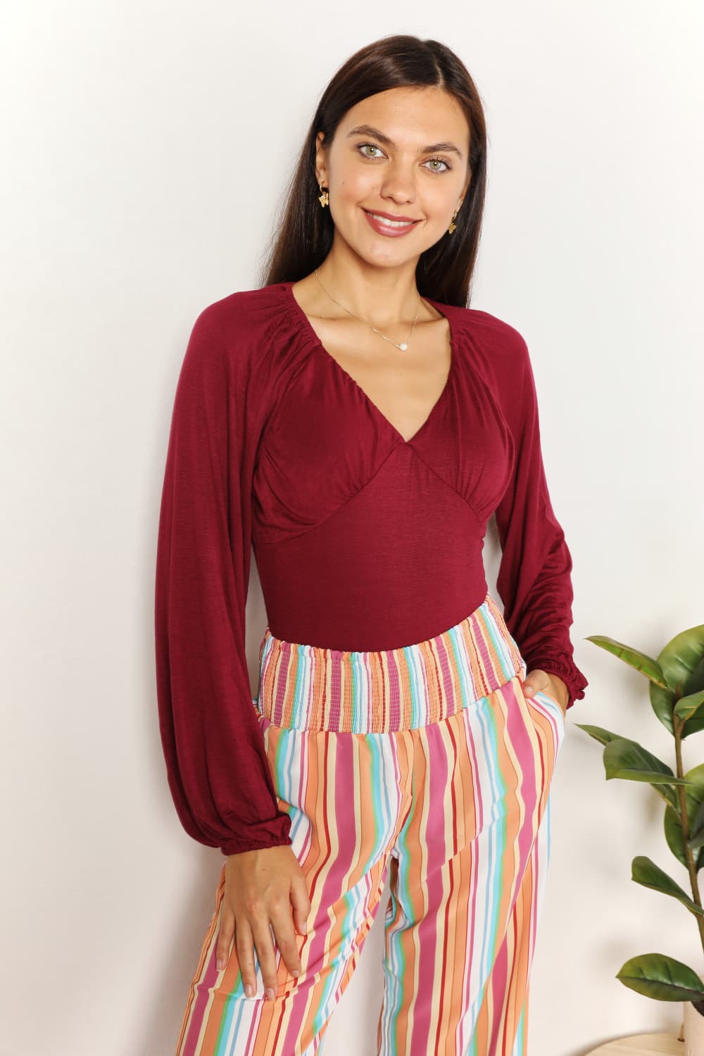 Culture Code Full Size Heart Neck Poet Sleeve Bodysuit - Lilixa.store