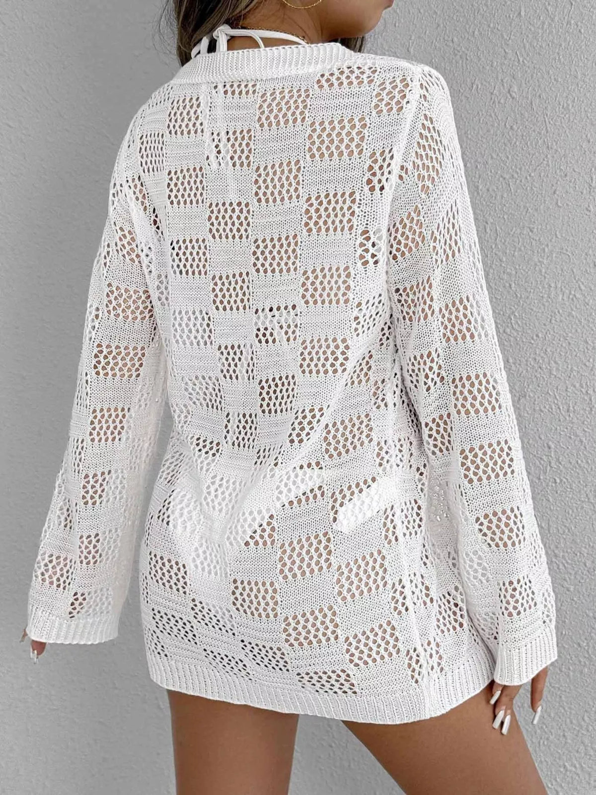 Crochet Knit Tie Front Cover-Up - Lilixa.store