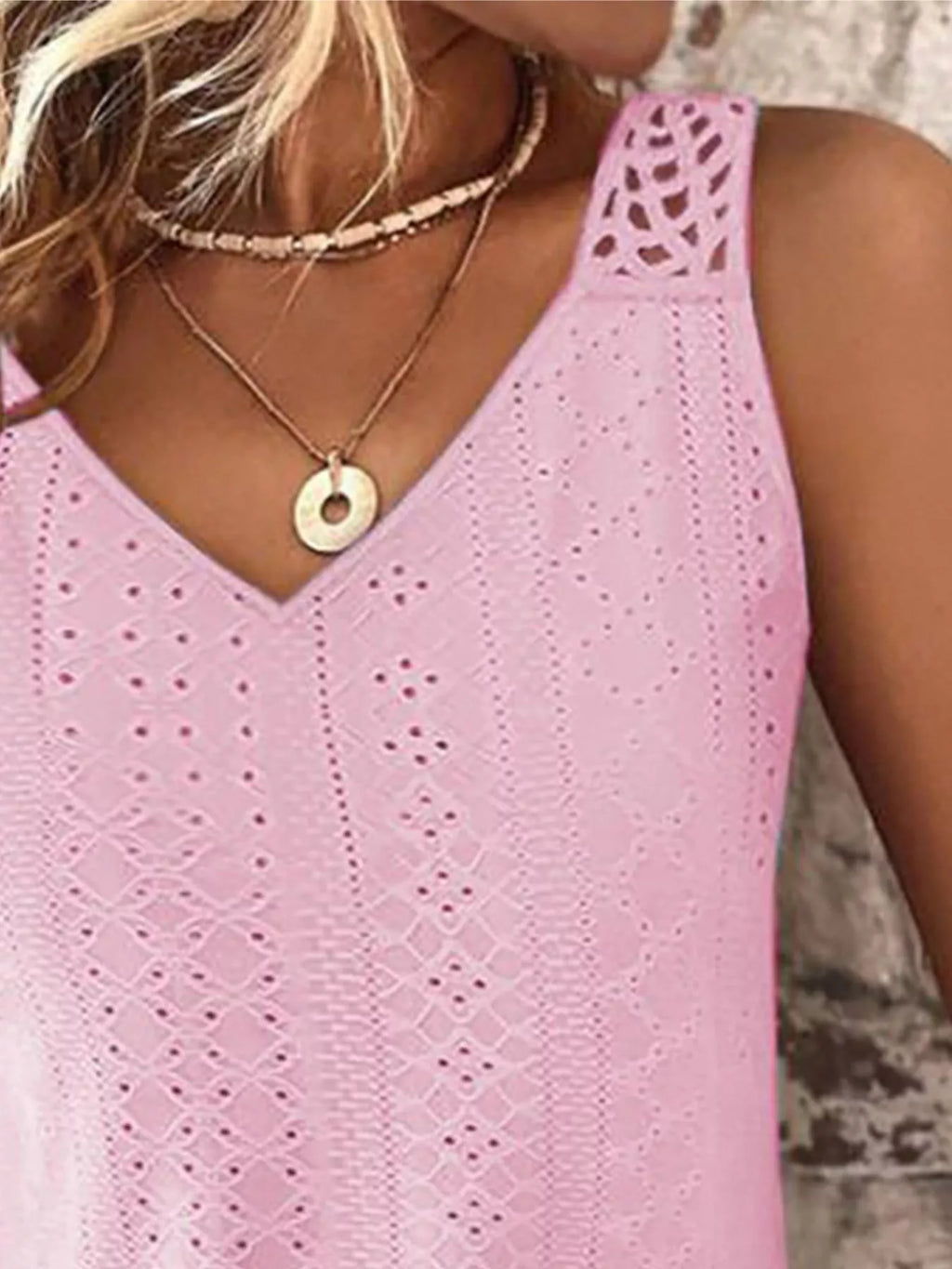 Eyelet Lace Trim V-Neck Tank Top - Lilixa.store