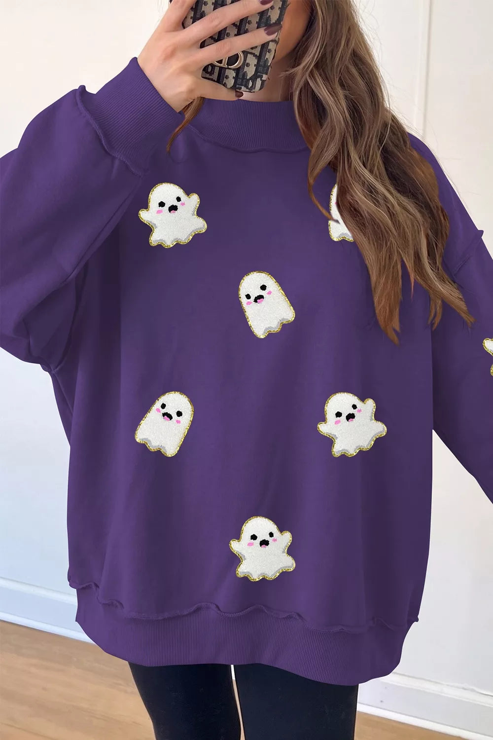 Halloween Ghost Mock Neck Tunic Sweatshirt