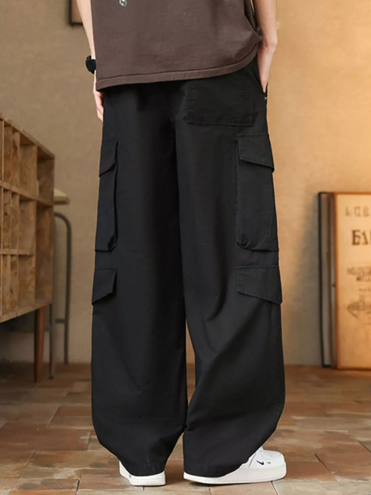 Men's Plus Size Loose Fit Cargo Pants with Drawstring, view 4