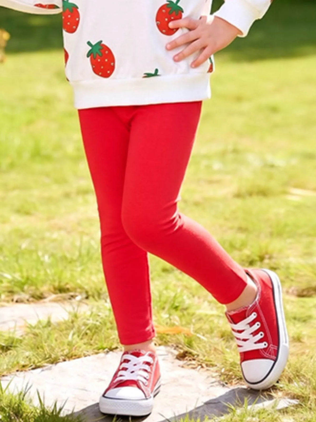 Children's Strawberry Long Sleeve Sweatshirt and Leggings Set in White, view 4
