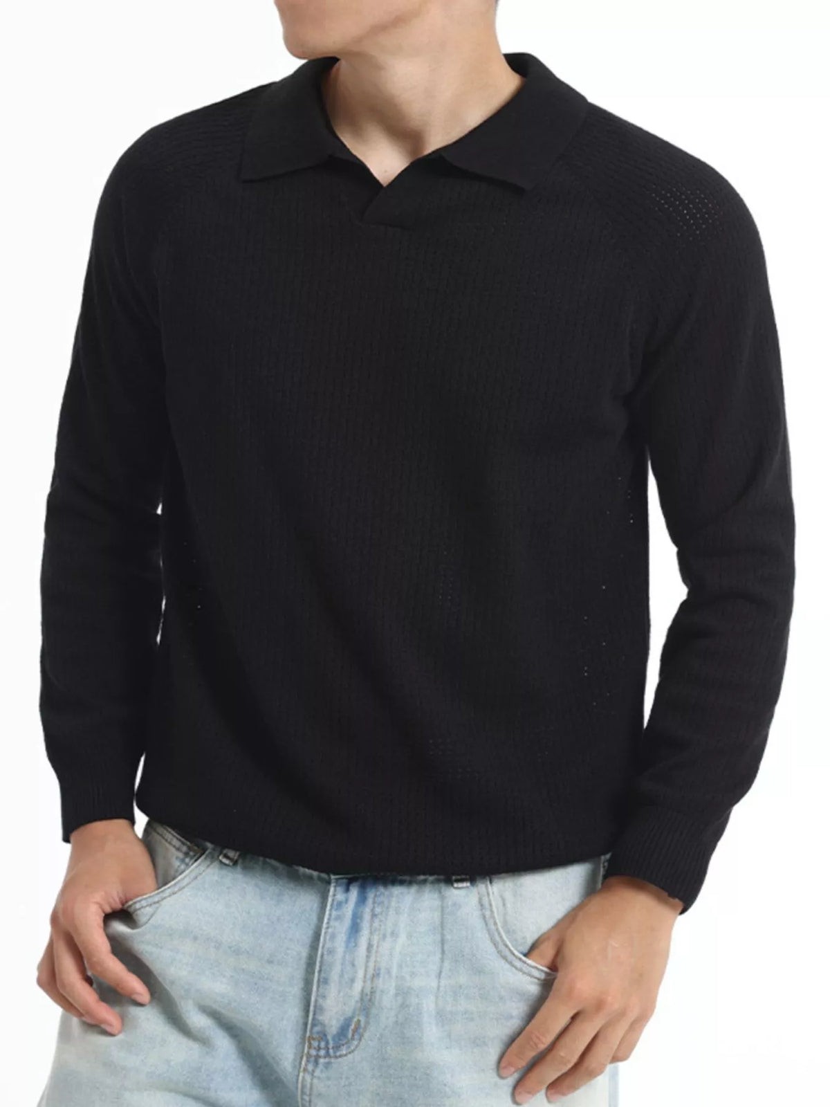 Men's Plus Size Textured Polo Collar Knit Top - Lilixa.store