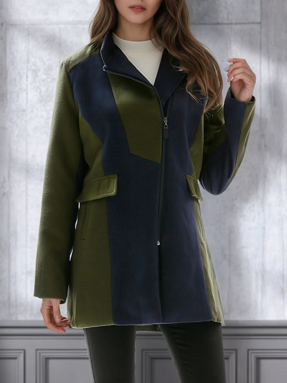 Color Block Zip Up Outerwear - Lilixa.store