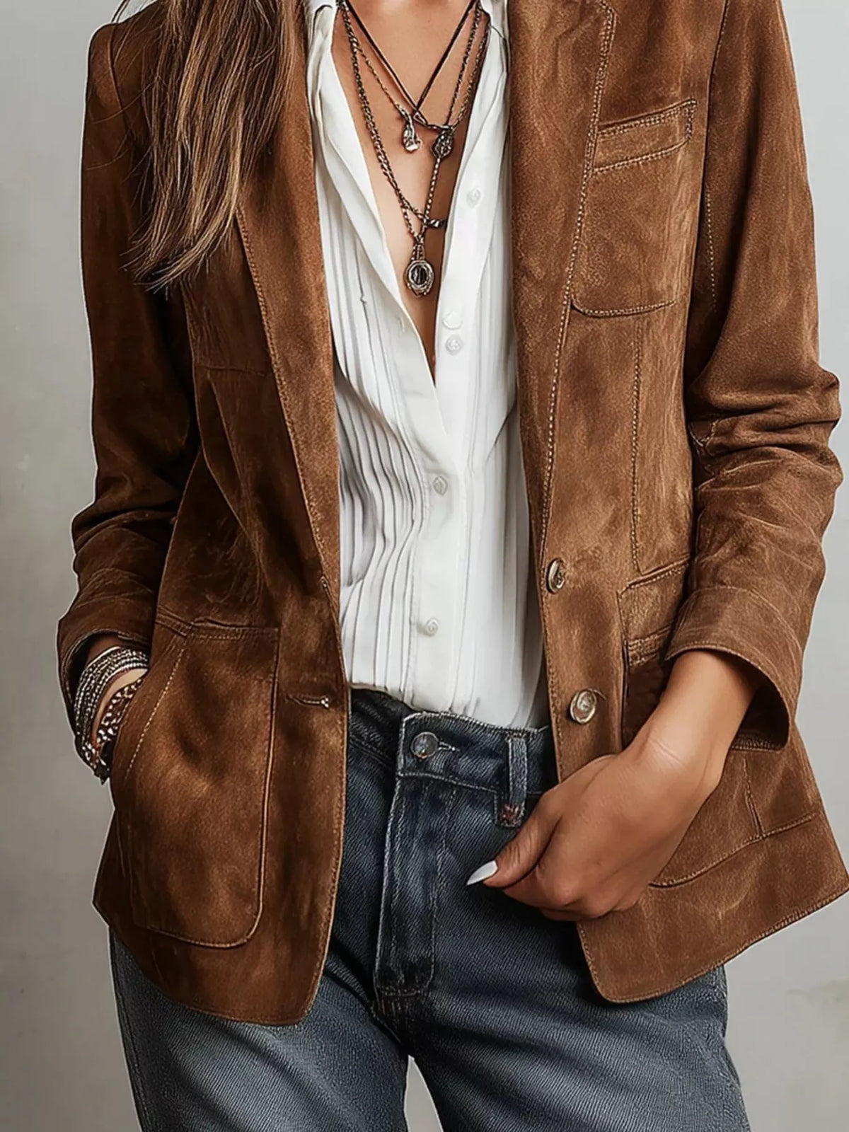 Full Size Slim Fit Suede Long Sleeve Blazer Plus Size - Lilixa.store