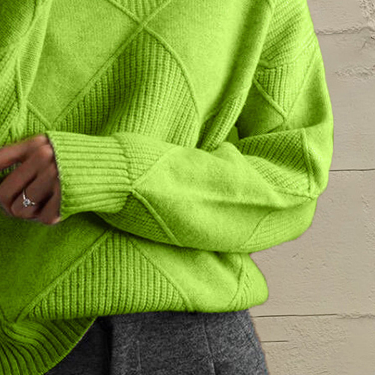 Geometric Turtleneck Long Sleeve Sweater - Lilixa.store