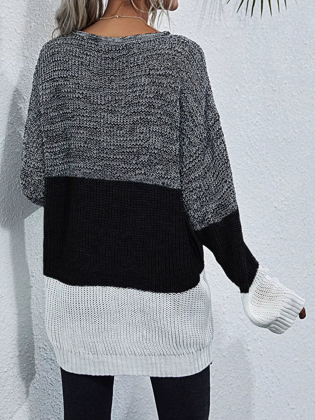 Color Block Round Neck Oversized Sweater - Lilixa.store