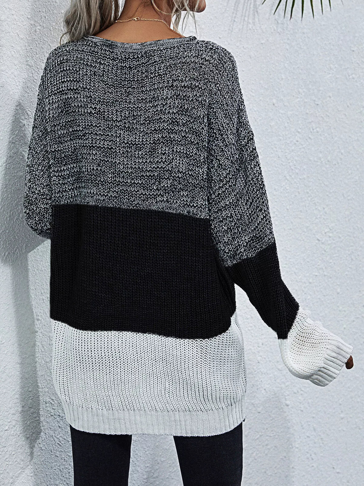Color Block Round Neck Oversized Sweater - Lilixa.store