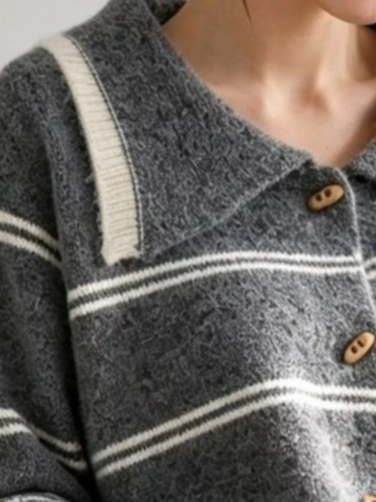 Striped Button-Down Knit Cardigan