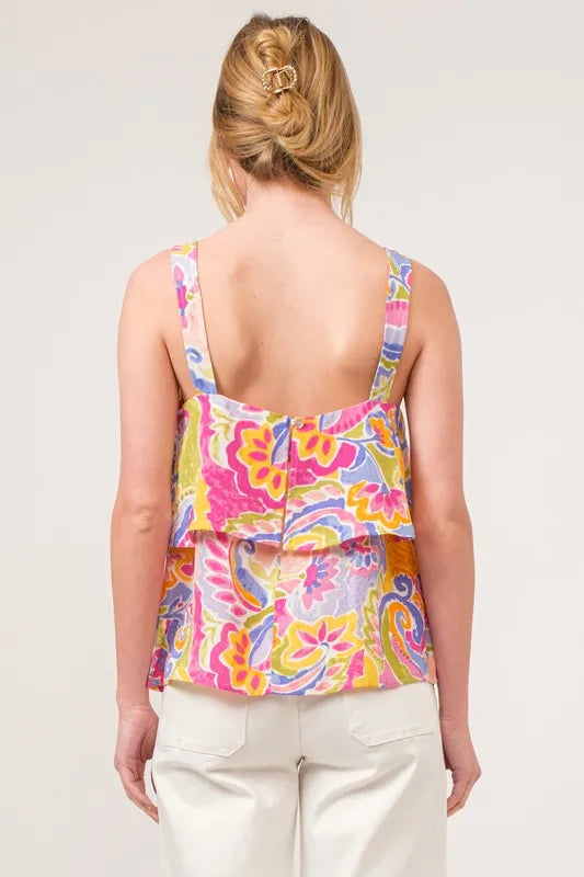 And The Why Square Neck Tiered Paisley Printed Top - Lilixa.store