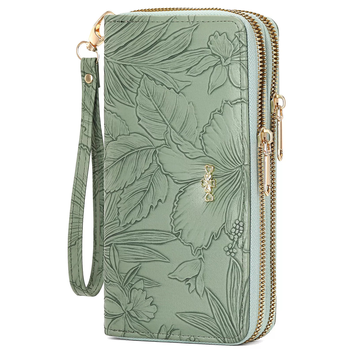 Embossed Floral Pattern Double Zipper Wallet - Lilixa.store