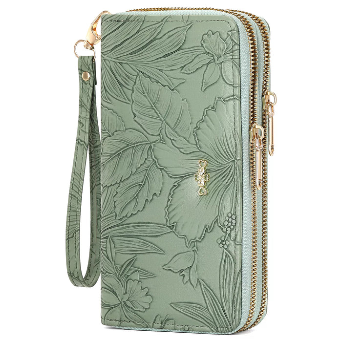 Embossed Floral Pattern Double Zipper Wallet - Lilixa.store