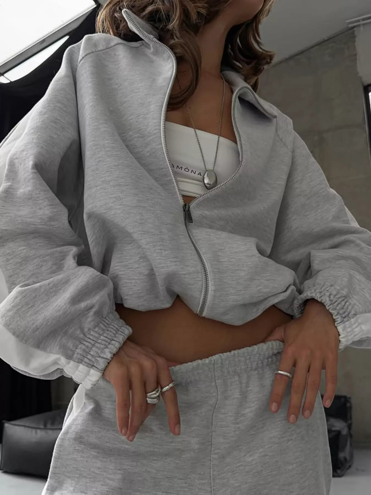 Contrast Side Stripe Zip Up Top and Pants Set - Lilixa.store