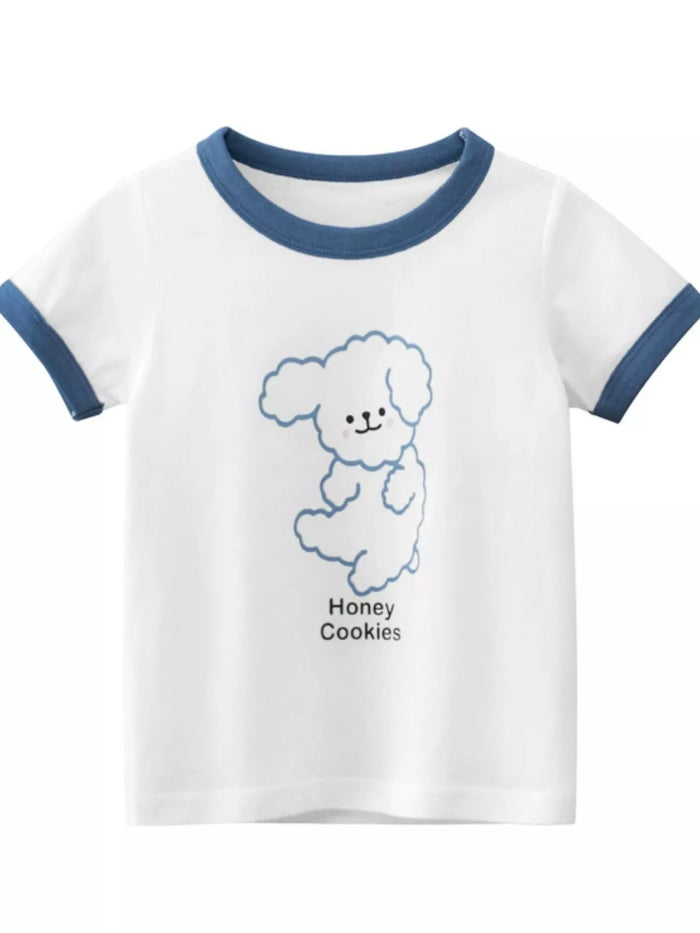 Children's Dog Graphic T-Shirt with Contrast Trim - Lilixa.store