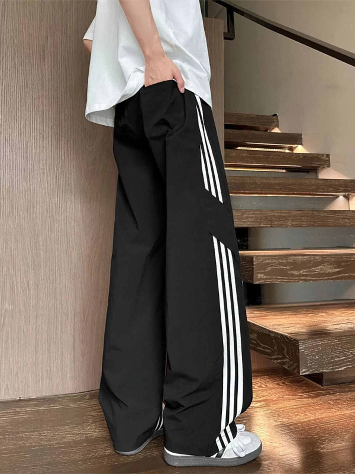 Men's Full Size Stripe Wide Leg Pants Plus Size, view 2