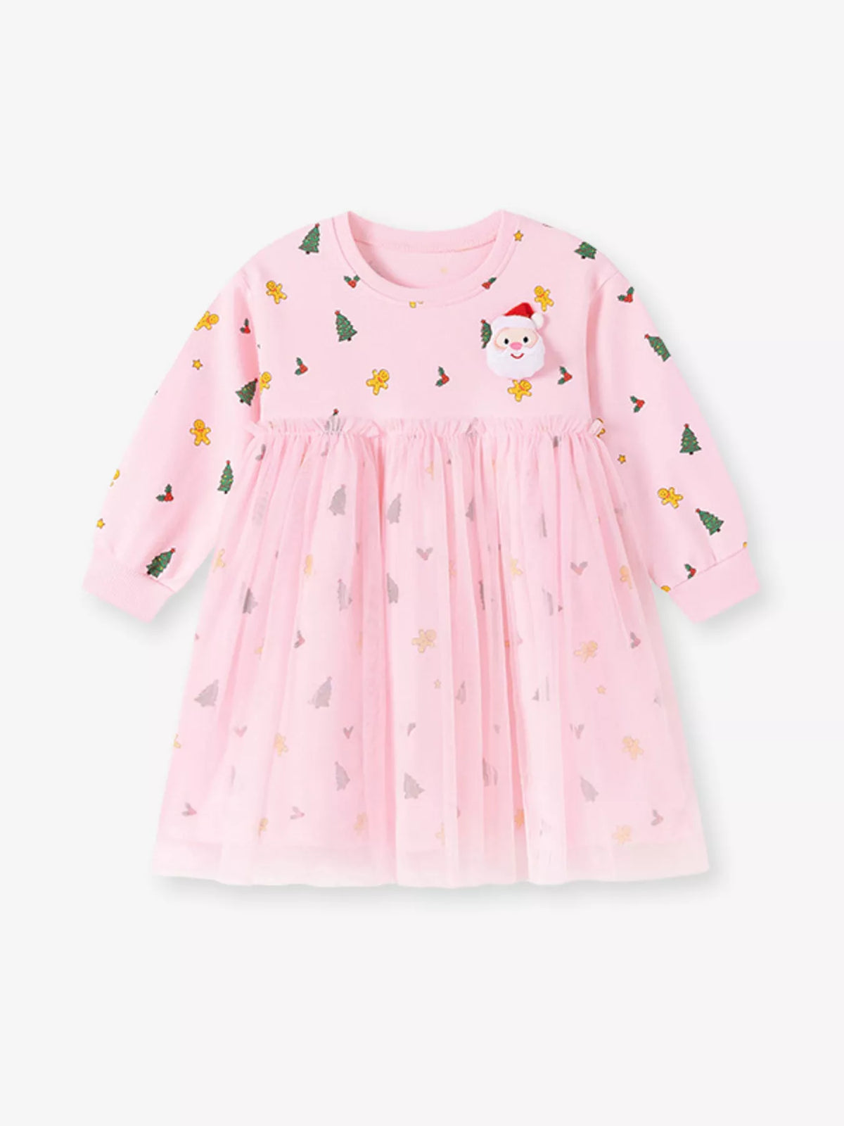 Children's Christmas Santa Claus Tulle Long-Sleeve Dress - Lilixa.store