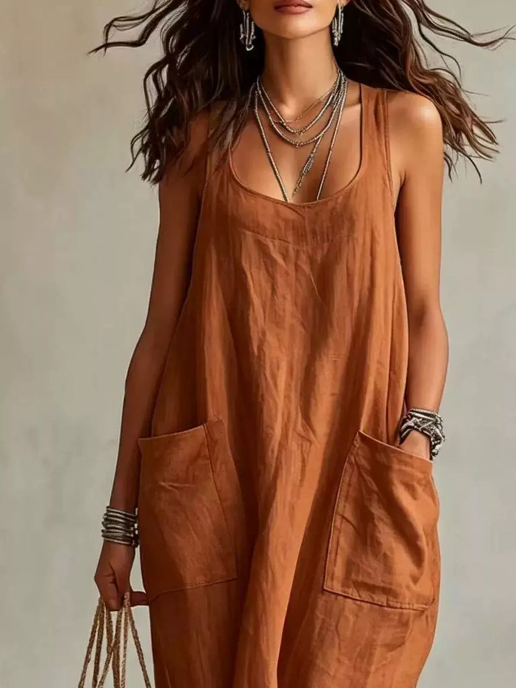 Scoop Neck Sleeveless Maxi Dress with Pockets - Lilixa.store