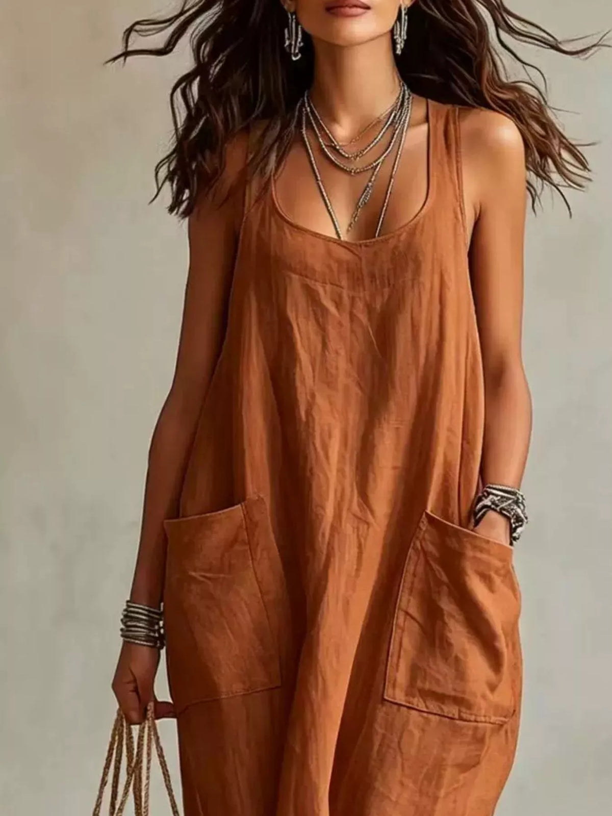Scoop Neck Sleeveless Maxi Dress with Pockets - Lilixa.store