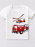 Children's Fire Truck and Helicopter Graphic T-Shirt - Lilixa.store
