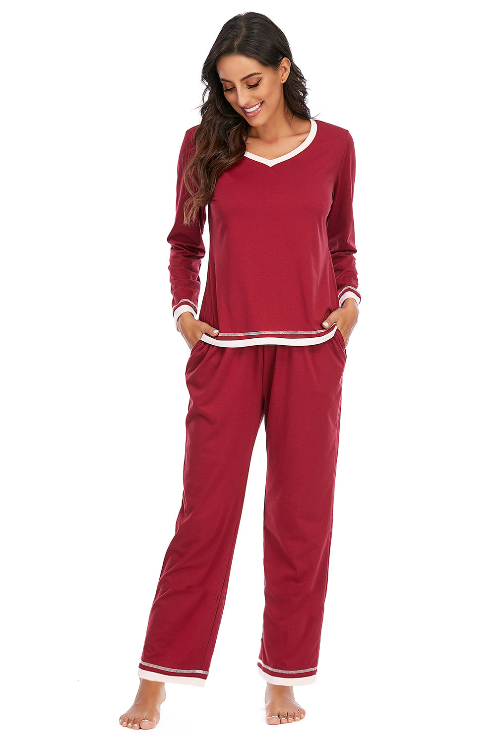 V-Neck Top and Pants Lounge Set - Lilixa.store