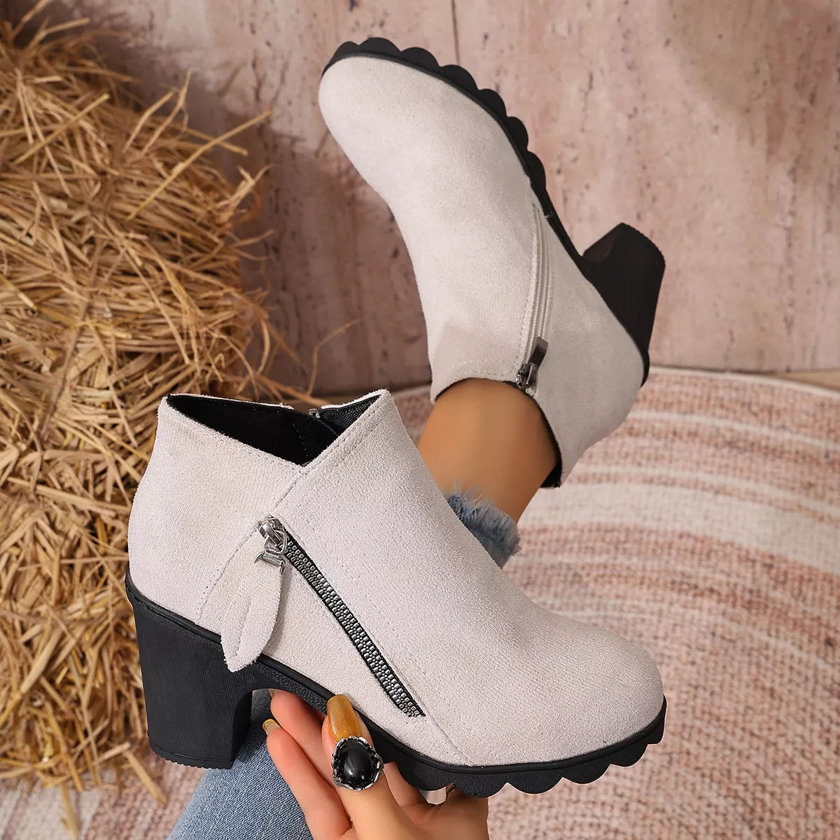 Round Toe Block Heels Boots - Lilixa.store