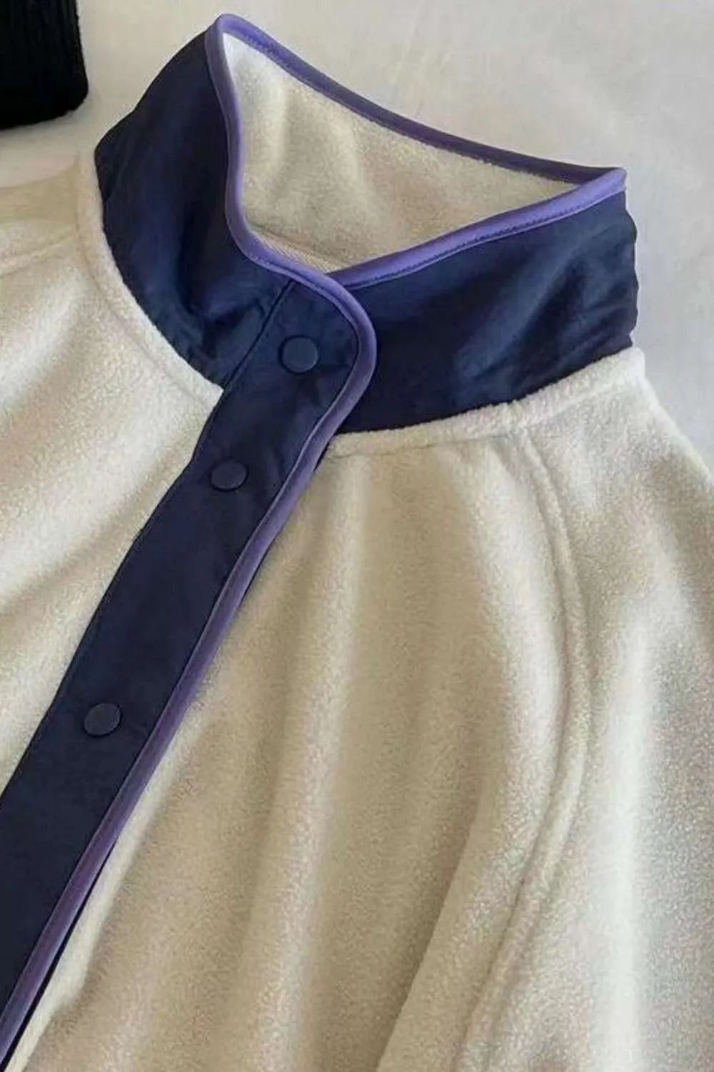 Snap Down Contrast Fleece Jacket with Pockets - Lilixa.store