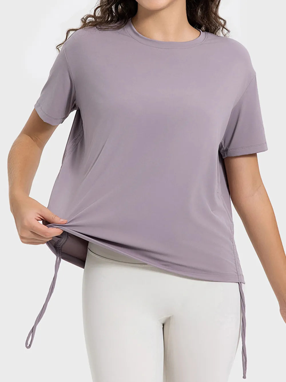 Millennia Drawstring Round Neck Short Sleeve Active T-Shirt - Lilixa.store