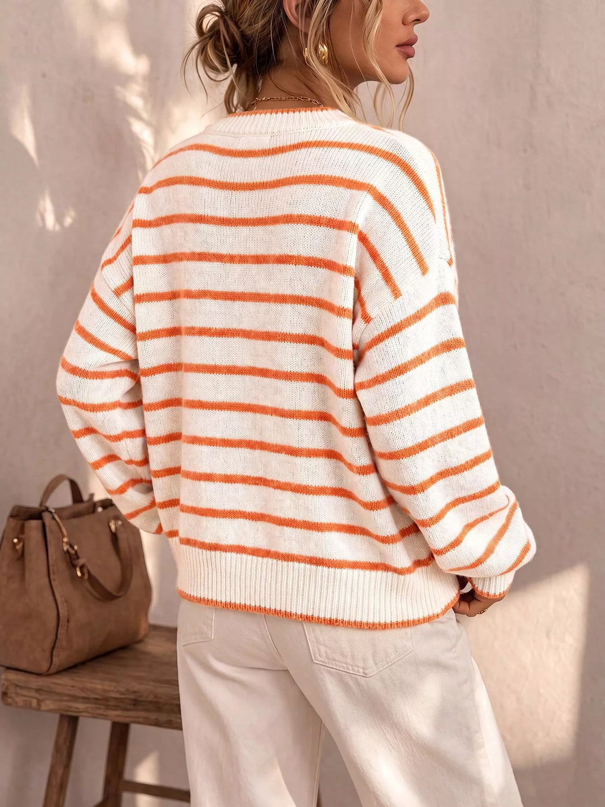 Striped Button-Down Knit Cardigan - Lilixa.store