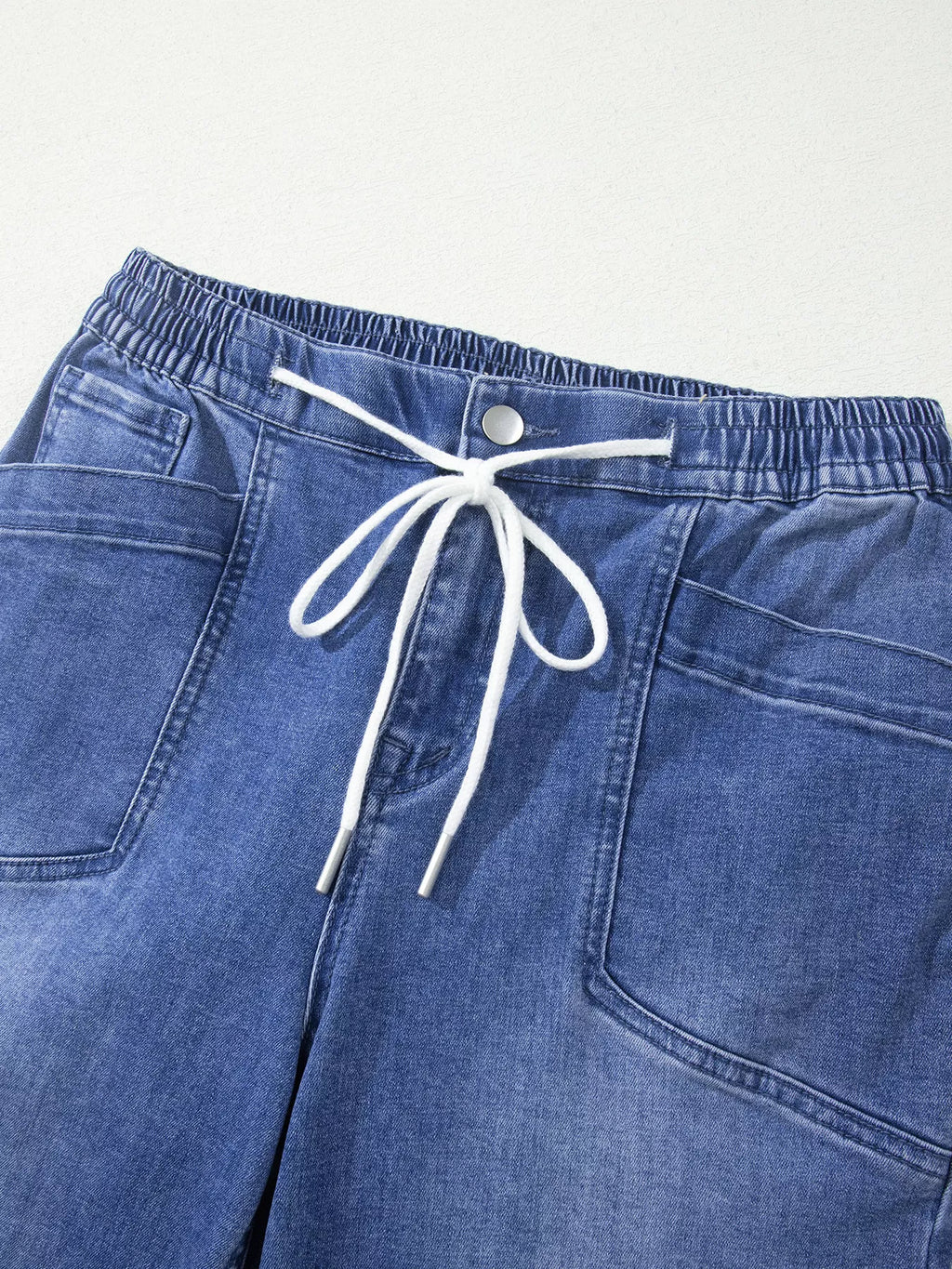 Drawstring Waist Ankle Length Casual Jeans Regular Fit Pocket Detail Jeans - Lilixa.store