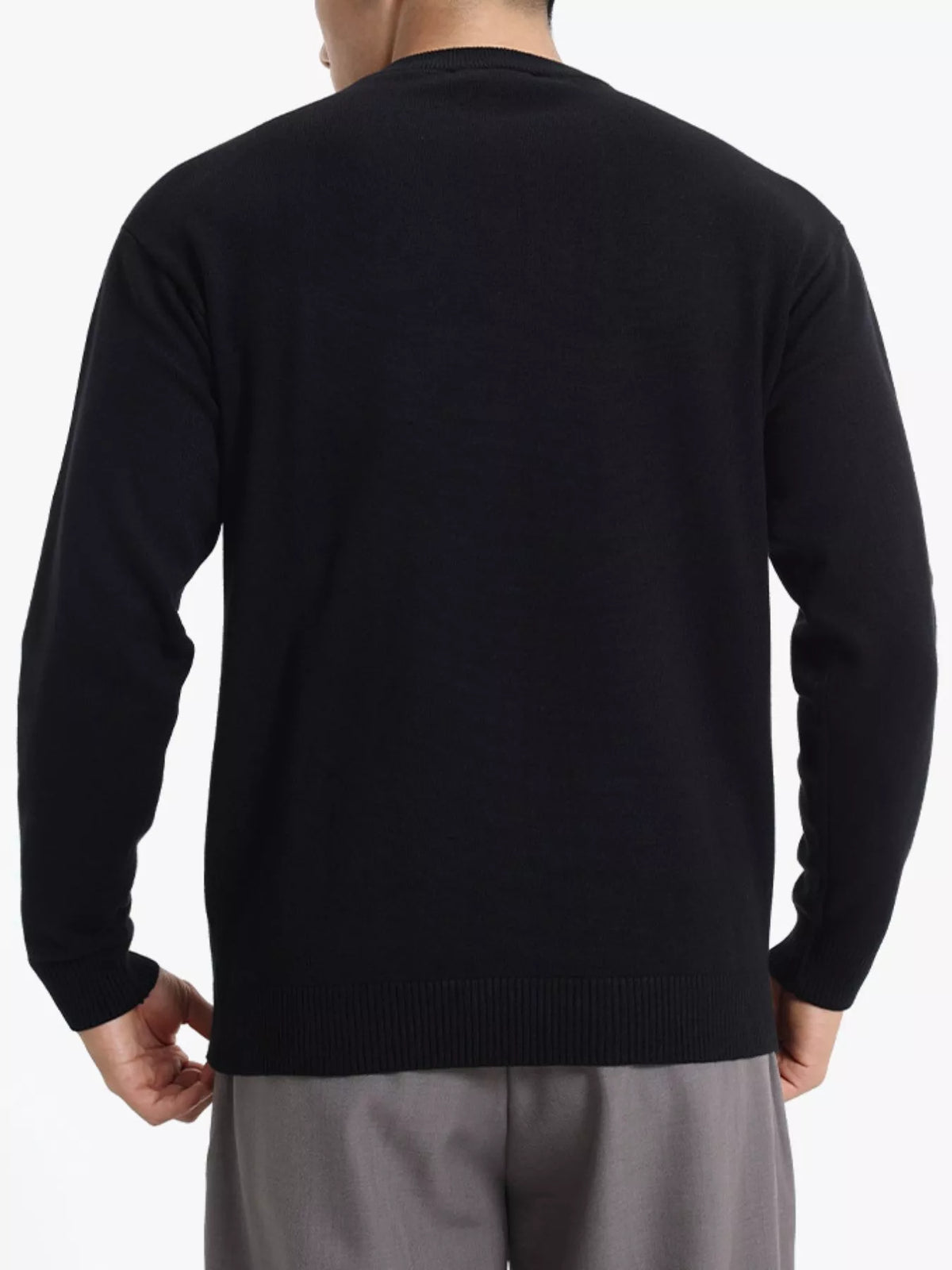 Men's Minimalist Crew Neck Sweater with Ribbed Cuffs, view 5