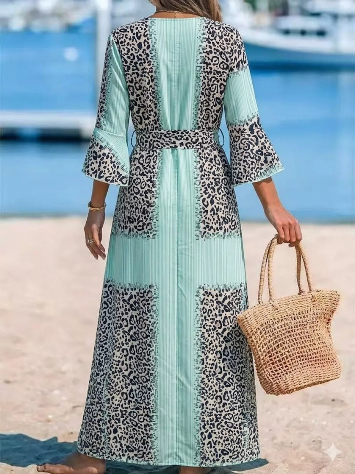 Full Size Leopard Print Patchwork Maxi Dress Plus Size