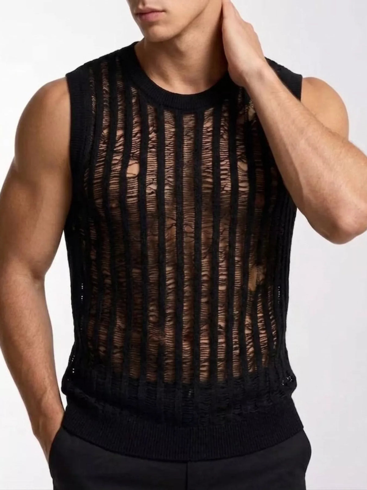 Men's Distressed Knit Sweater Vest - Lilixa.store
