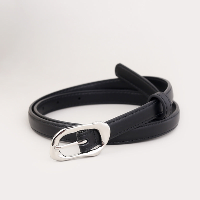 Silver Buckle Skinny Belt - Lilixa.store